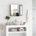Armoire à pharmacie murale en MDF imitation bois foncé avec miroir LED, contrôle tactile dimmable et étagères réglables