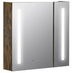 Armoire à pharmacie murale en MDF imitation bois foncé avec miroir LED, contrôle tactile dimmable et étagères réglables