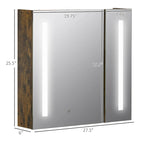 Armoire à pharmacie murale en MDF imitation bois foncé avec miroir LED, contrôle tactile dimmable et étagères réglables