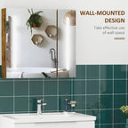 Armoire à pharmacie murale en MDF imitation bois foncé avec miroir LED, contrôle tactile dimmable et étagères réglables