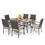 MAISON ARTS Ensemble de salle à manger d'extérieur 7 pièces, 6 chaises en rotin avec coussin et 1 table avec trou pour parasol - N/A