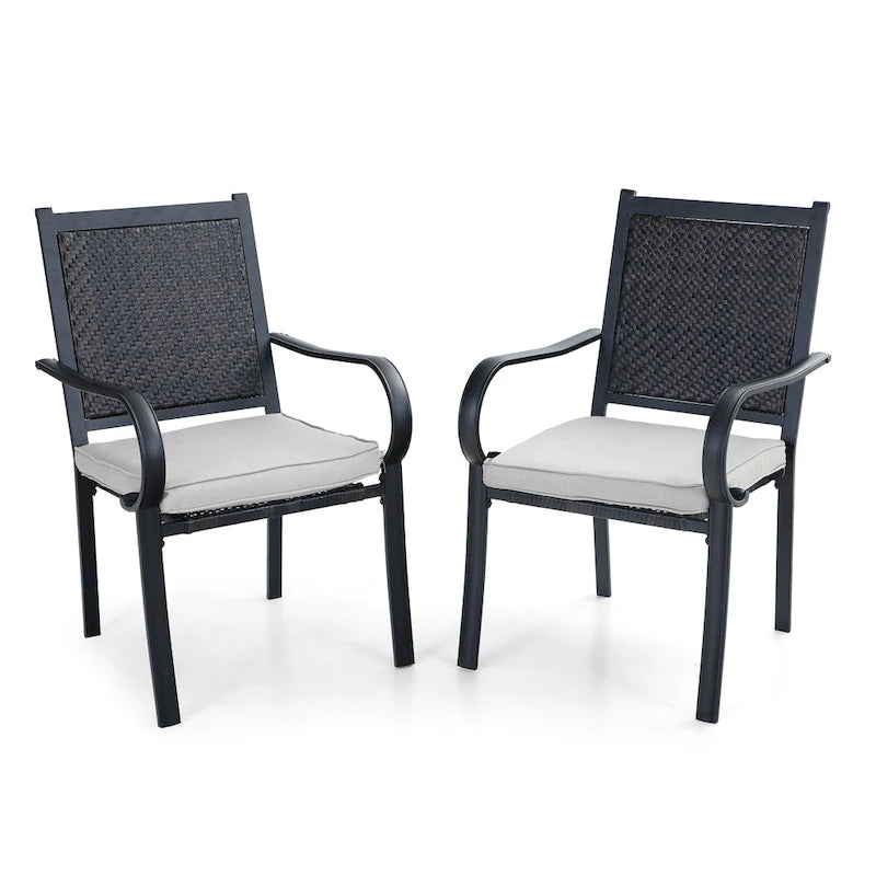 MAISON ARTS Ensemble de salle à manger d'extérieur 7 pièces, 6 chaises en rotin avec coussin et 1 table avec trou pour parasol - N/A