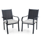 MAISON ARTS Ensemble de salle à manger d'extérieur 7 pièces, 6 chaises en rotin avec coussin et 1 table avec trou pour parasol - N/A