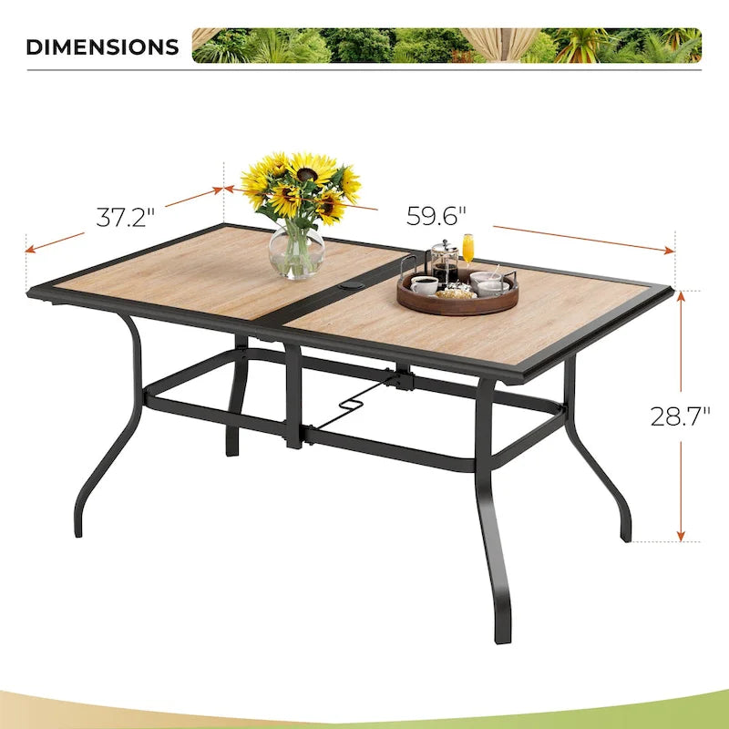 MAISON ARTS Ensemble de salle à manger d'extérieur 7 pièces, 6 chaises en rotin avec coussin et 1 table avec trou pour parasol - N/A