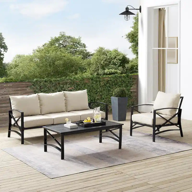 Crosley Kaplan - Canapé d'extérieur 3 pièces - 119 L x 68,5 P x 32 H