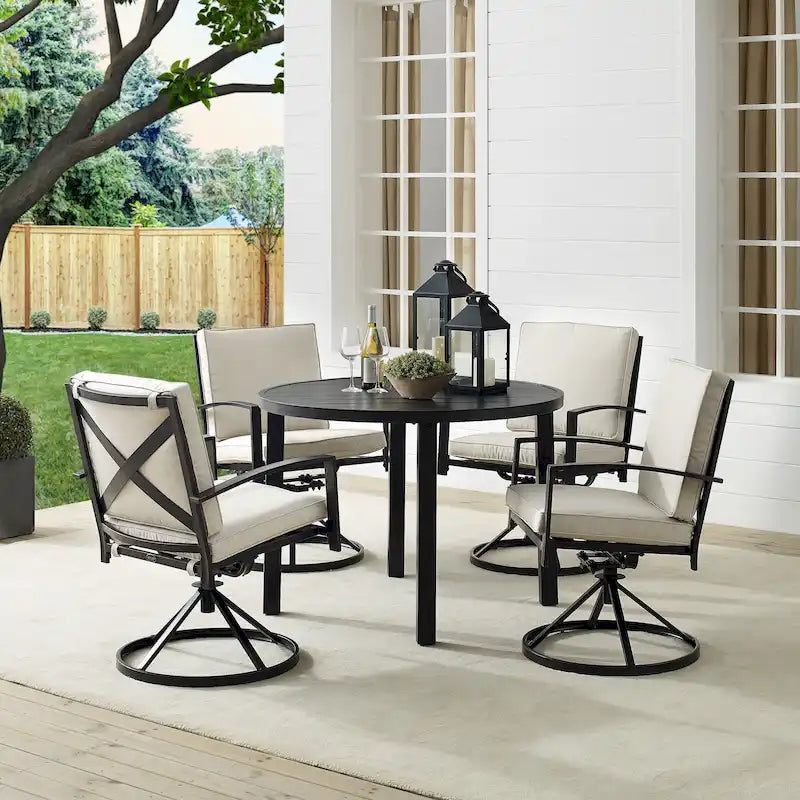 Ensemble de salle à manger d'extérieur Crosley Kaplan 5 pièces en métal - Table ronde et 4 chaises pivotantes