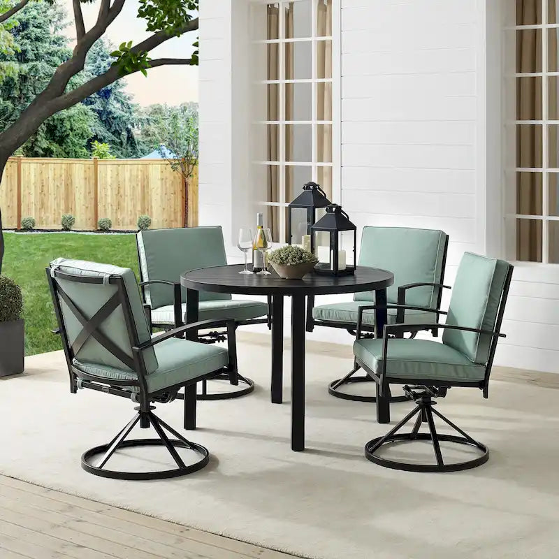 Ensemble de salle à manger d'extérieur Crosley Kaplan 5 pièces en métal - Table ronde et 4 chaises pivotantes