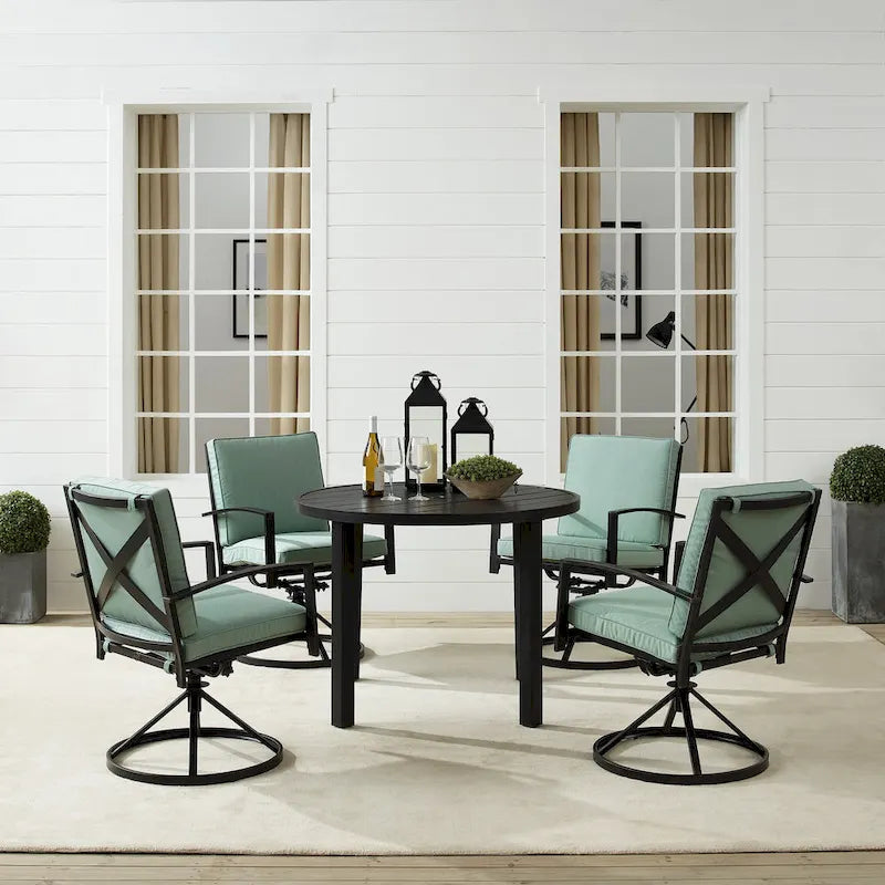 Ensemble de salle à manger d'extérieur Crosley Kaplan 5 pièces en métal - Table ronde et 4 chaises pivotantes
