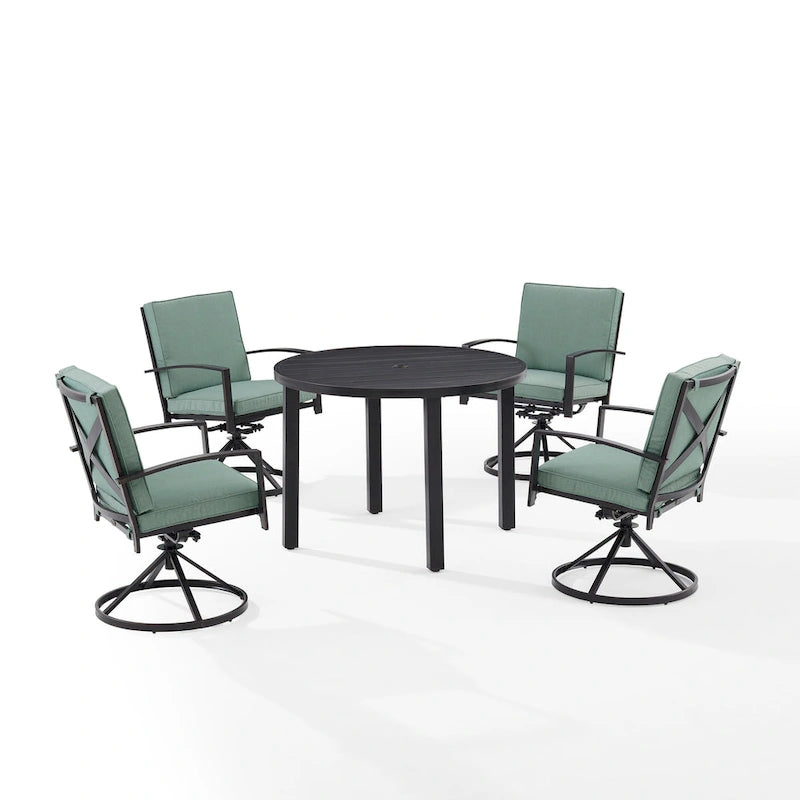 Ensemble de salle à manger d'extérieur Crosley Kaplan 5 pièces en métal - Table ronde et 4 chaises pivotantes