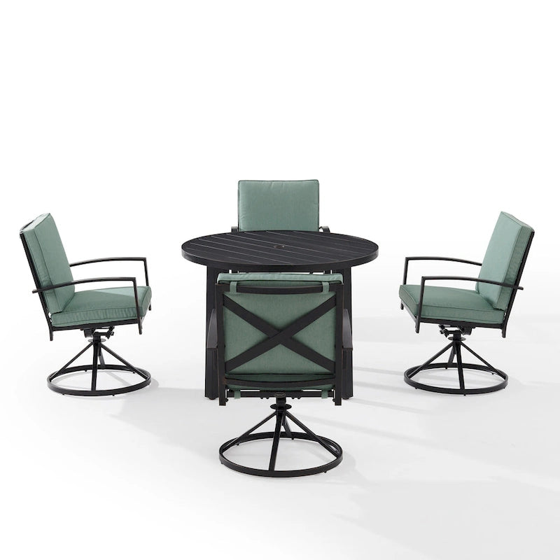 Ensemble de salle à manger d'extérieur Crosley Kaplan 5 pièces en métal - Table ronde et 4 chaises pivotantes