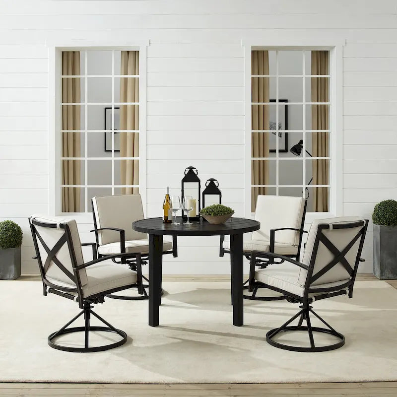 Ensemble de salle à manger d'extérieur Crosley Kaplan 5 pièces en métal - Table ronde et 4 chaises pivotantes