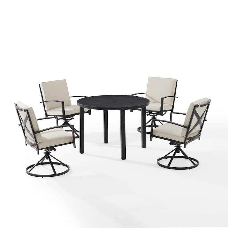Ensemble de salle à manger d'extérieur Crosley Kaplan 5 pièces en métal - Table ronde et 4 chaises pivotantes