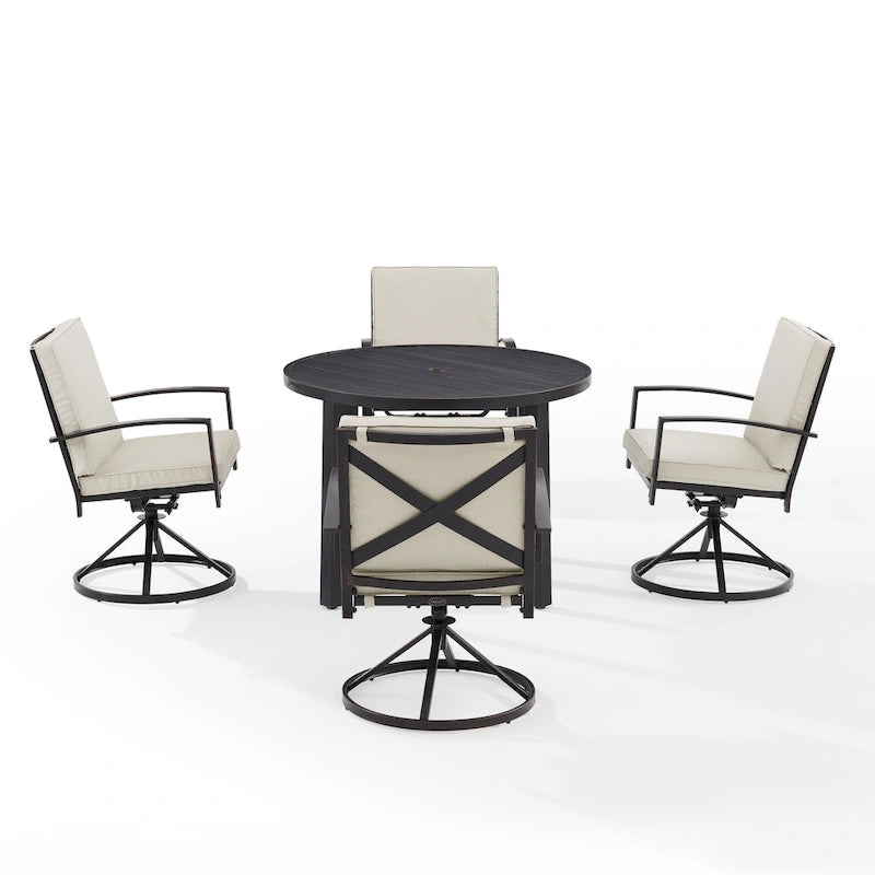 Ensemble de salle à manger d'extérieur Crosley Kaplan 5 pièces en métal - Table ronde et 4 chaises pivotantes
