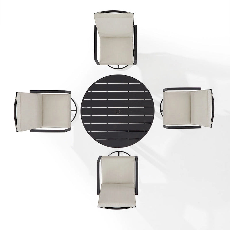 Ensemble de salle à manger d'extérieur Crosley Kaplan 5 pièces en métal - Table ronde et 4 chaises pivotantes