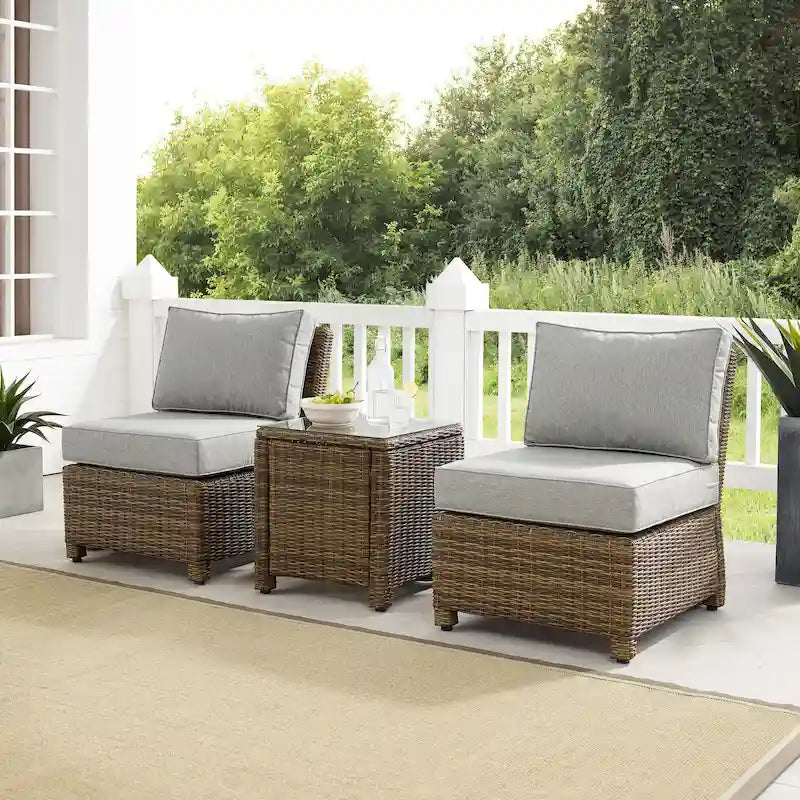 Crosley Bradenton Ensemble de 3 chaises en osier d'extérieur – Marron vieilli