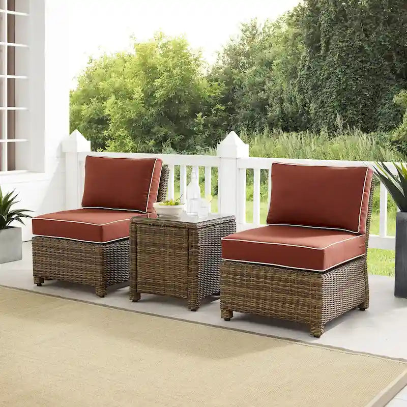 Crosley Bradenton Ensemble de 3 chaises en osier d'extérieur – Marron vieilli
