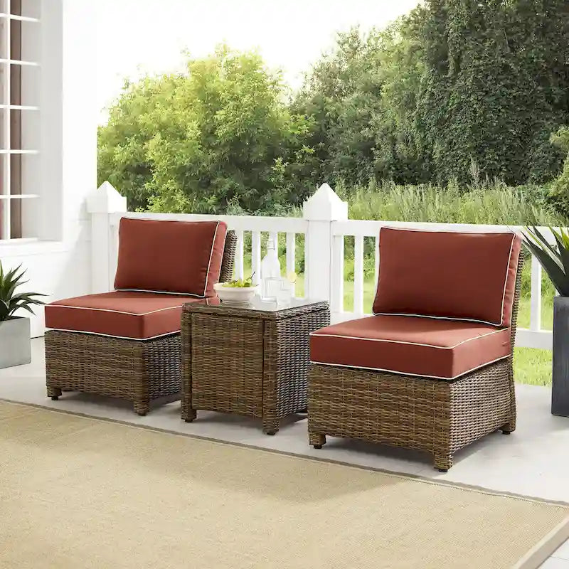 Crosley Bradenton Ensemble de 3 chaises en osier d'extérieur – Marron vieilli