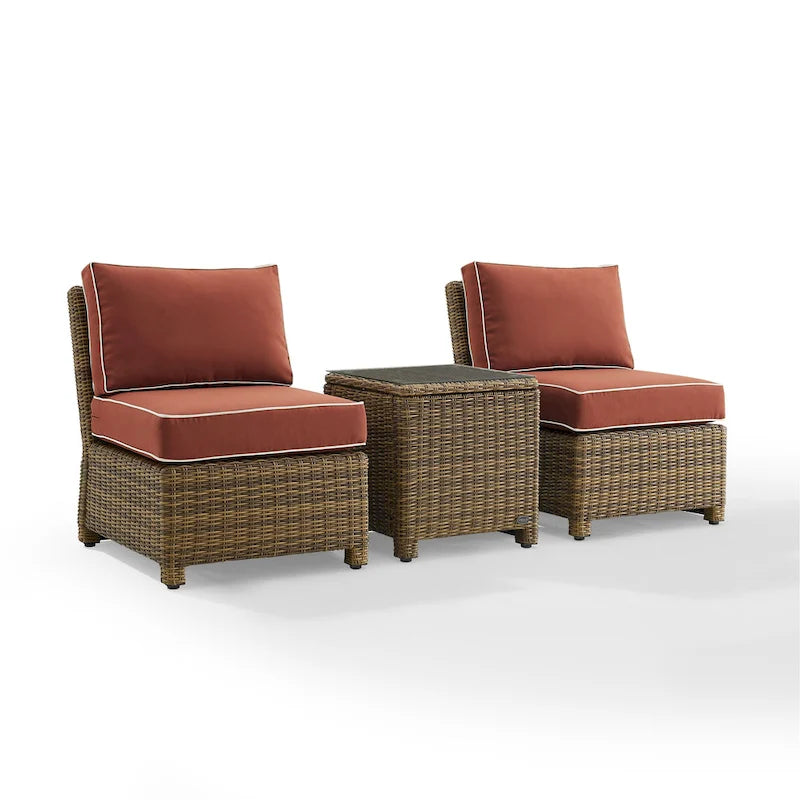 Crosley Bradenton Ensemble de 3 chaises en osier d'extérieur – Marron vieilli