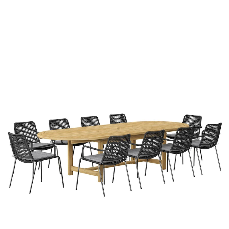 Ensemble de salle à manger d'extérieur 11 pièces en teck Amazonia Warminster