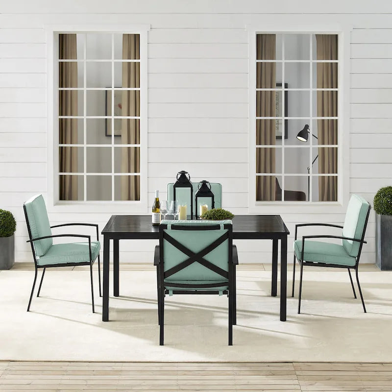 Crosley Kaplan Ensemble repas d'extérieur 5 pièces en bronze huilé avec coussins verts - 122 l x 99 P x 37 H