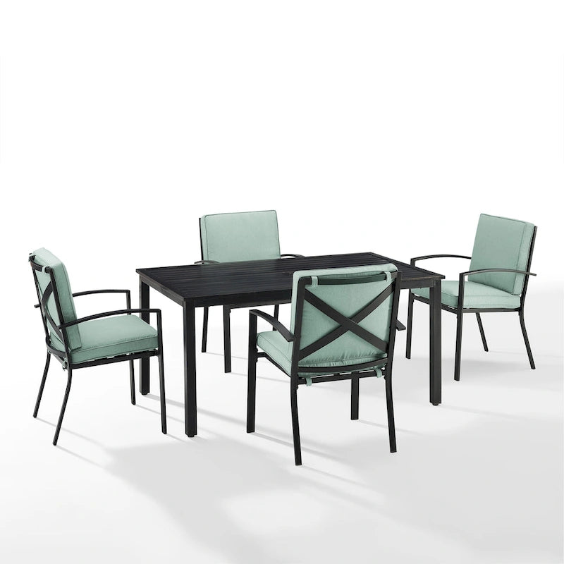 Crosley Kaplan Ensemble repas d'extérieur 5 pièces en bronze huilé avec coussins verts - 122 l x 99 P x 37 H