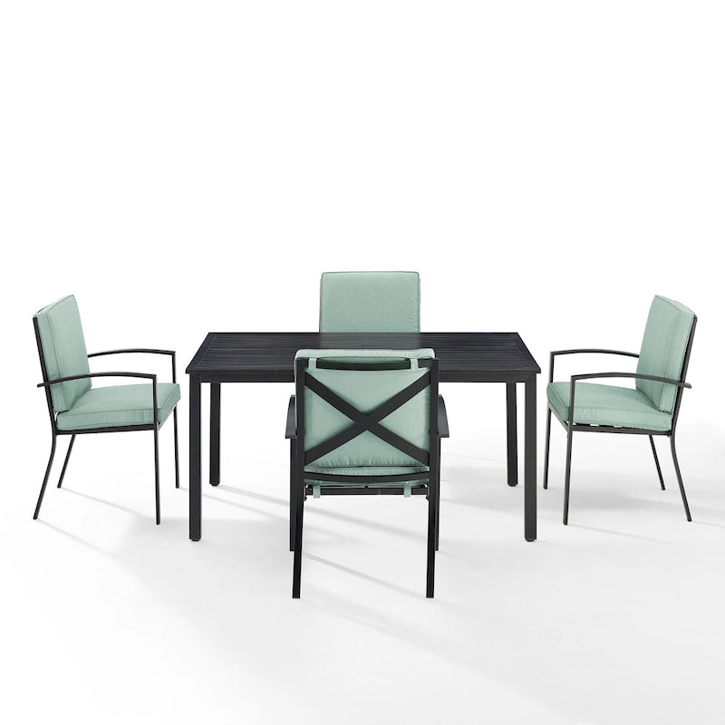 Crosley Kaplan Ensemble repas d'extérieur 5 pièces en bronze huilé avec coussins verts - 122 l x 99 P x 37 H