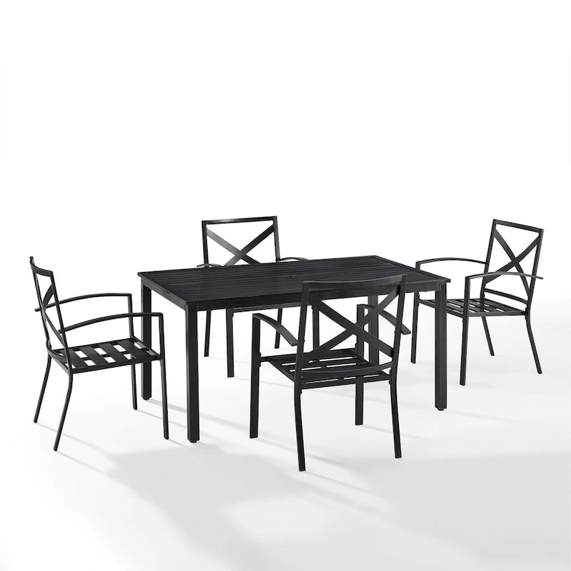 Crosley Kaplan Ensemble repas d'extérieur 5 pièces en bronze huilé avec coussins verts - 122 l x 99 P x 37 H