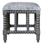 Banc d'appoint rembourré en similicuir de vache gris clair avec piètement en bois