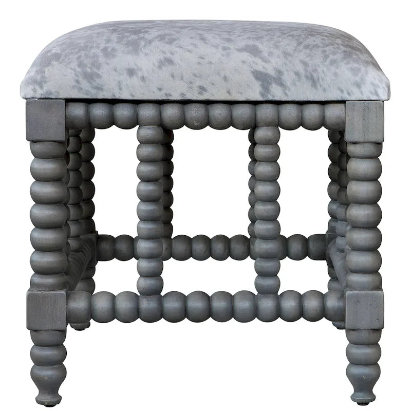 Banc d'appoint rembourré en similicuir de vache gris clair avec piètement en bois