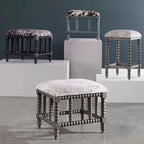 Banc d'appoint rembourré en similicuir de vache gris clair avec piètement en bois