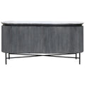 Buffet bas cannelé en bois de manguier noir/blanc avec plateau en marbre et pieds en métal