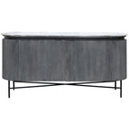 Buffet bas cannelé en bois de manguier noir/blanc avec plateau en marbre et pieds en métal