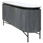 Buffet bas cannelé en bois de manguier noir/blanc avec plateau en marbre et pieds en métal