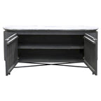 Buffet bas cannelé en bois de manguier noir/blanc avec plateau en marbre et pieds en métal