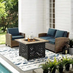 Crosley Bradenton 3 Piece Outdoor Wicker Seating Set With Navy Cushions - 92.63 W x 84.5 D x 32.5 H
