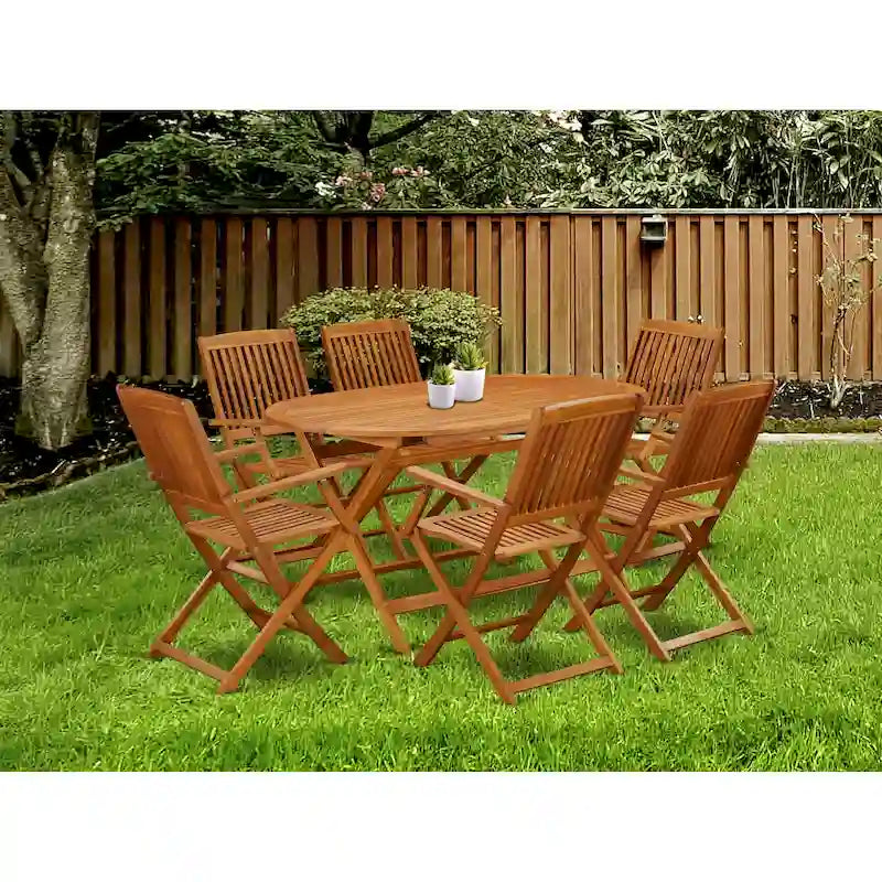 Ensemble de mobilier de salle à manger de bistrot East West Furniture – Table en bois d'acacia et 4 chaises pliantes avec accoudoirs, Huile naturelle (Options de pièces)