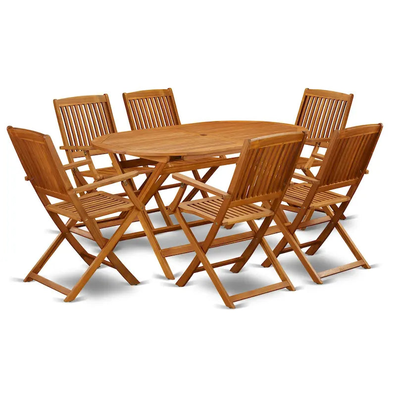 Ensemble de mobilier de salle à manger de bistrot East West Furniture – Table en bois d'acacia et 4 chaises pliantes avec accoudoirs, Huile naturelle (Options de pièces)