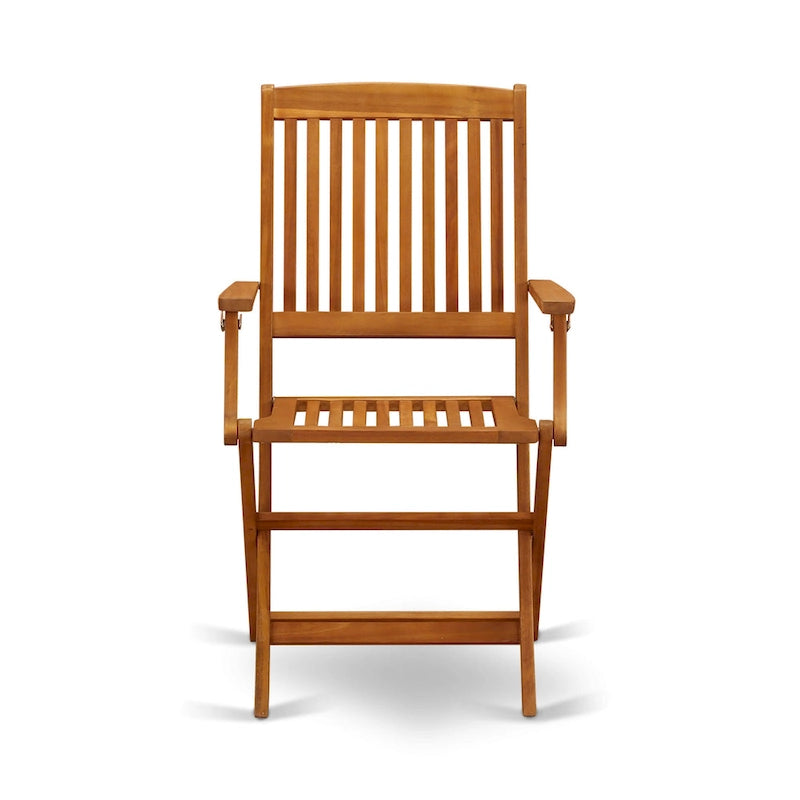 Ensemble de mobilier de salle à manger de bistrot East West Furniture – Table en bois d'acacia et 4 chaises pliantes avec accoudoirs, Huile naturelle (Options de pièces)
