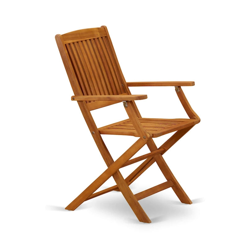 Ensemble de mobilier de salle à manger de bistrot East West Furniture – Table en bois d'acacia et 4 chaises pliantes avec accoudoirs, Huile naturelle (Options de pièces)