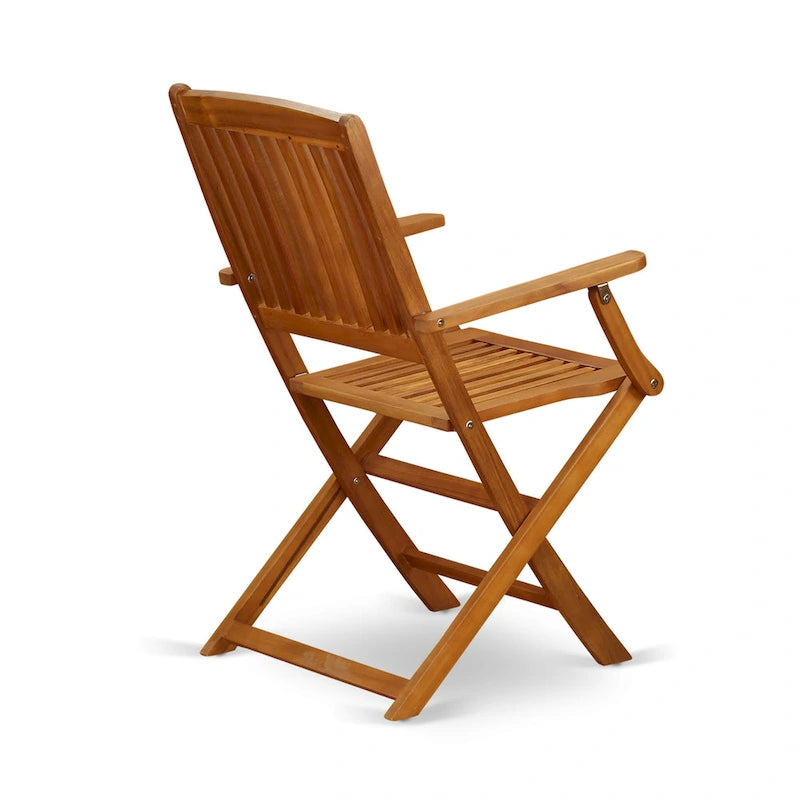 Ensemble de mobilier de salle à manger de bistrot East West Furniture – Table en bois d'acacia et 4 chaises pliantes avec accoudoirs, Huile naturelle (Options de pièces)