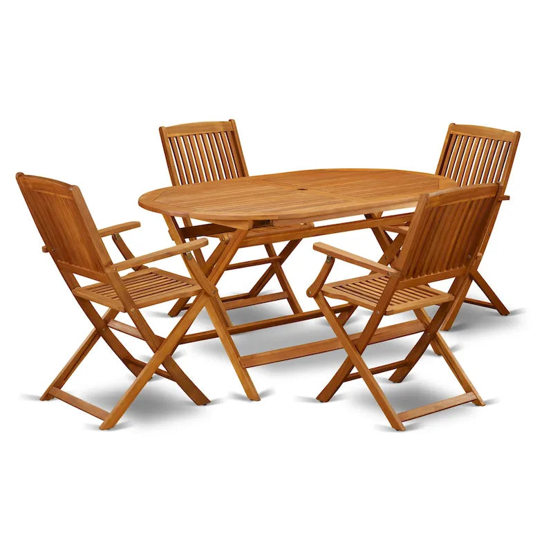Ensemble de mobilier de salle à manger de bistrot East West Furniture – Table en bois d'acacia et 4 chaises pliantes avec accoudoirs, Huile naturelle (Options de pièces)