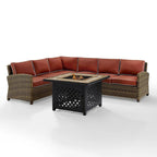 Crosley Bradenton Ensemble de conversation 5 pièces en osier avec coussins couleur Sangria – 115,75 l x 85,75 P x 32,5 H