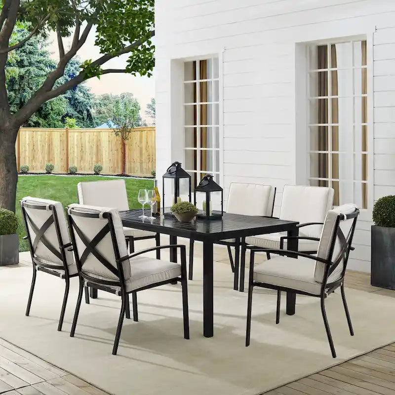 Crosley Kaplan 7-piece Oil-rubbed Bronze Beige Cushions Outdoor Dining Set - 122W x 99D x 37H