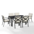 Crosley Kaplan Ensemble de salle à manger d'extérieur 7 pièces en bronze huilé avec coussins beiges – 122 l x 99 P x 37 H