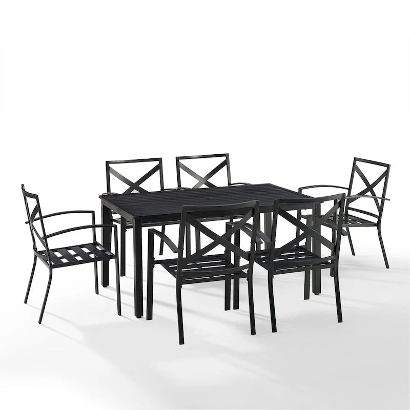 Crosley Kaplan Ensemble de salle à manger d'extérieur 7 pièces en bronze huilé avec coussins beiges – 122 l x 99 P x 37 H