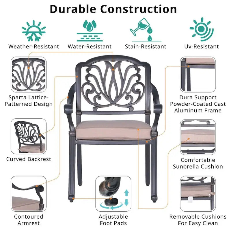 Fauteuil en aluminium thermolaqué Saybrook avec coussin, lot de 2