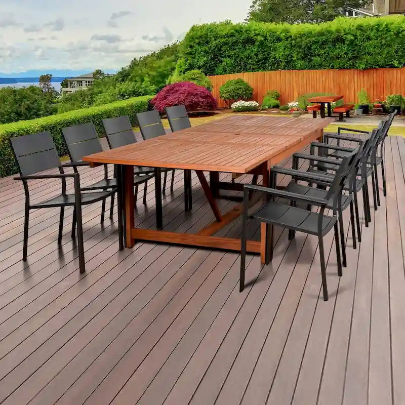 Ensemble de salle à manger de patio Amazonia Oscar 11 pièces en eucalyptus - 11 pièces