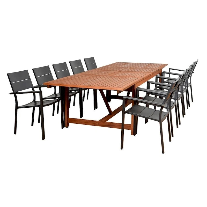 Ensemble de salle à manger de patio Amazonia Oscar 11 pièces en eucalyptus - 11 pièces