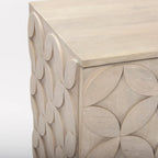 Meuble d'appoint 2 portes en bois de manguier massif marron avec base en fer doré et motif en relief