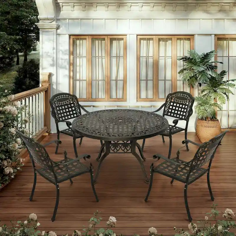 Clihome 5 Piece Outdoor Cast Aluminum Patio Dining Set